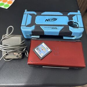 Nintendo DS Lite Red Console Pet Vet Game Charger, NerfCase & Flaw On Top Screen